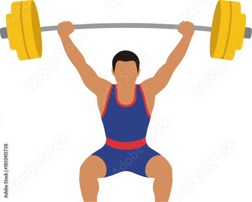 Vector illustration of a male weightlifter lifting a heavy barbell.