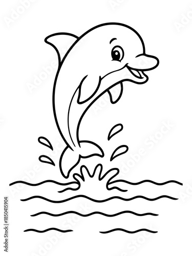 Joyful Dolphin leaping through Waves: A cheerful dolphin leaps gracefully from the waves, creating a splash of joy and excitement.