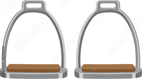 A pair of classic silver equestrian stirrups for horse riding.