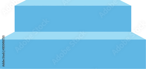 Minimalist blue two-tier stage for product display.