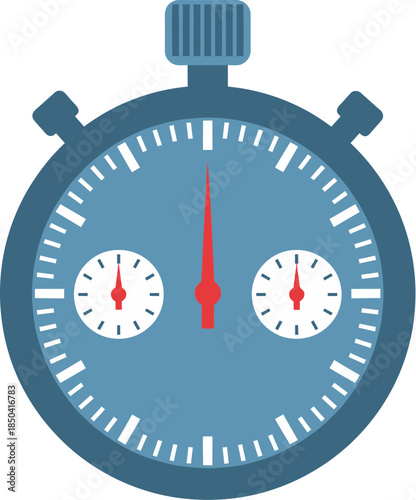 Blue analog stopwatch with red hands for time measurement.