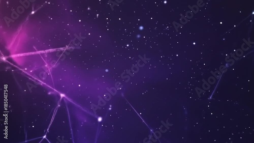 Abstract purple network background with glowing dots and connecting lines in space