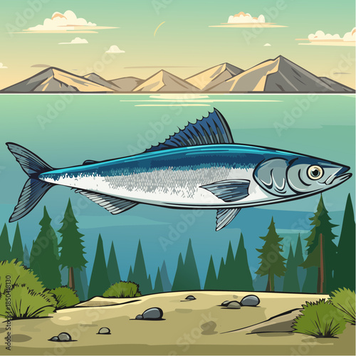 Herring Clupea fish food animal color sketch engraving vector illustration.