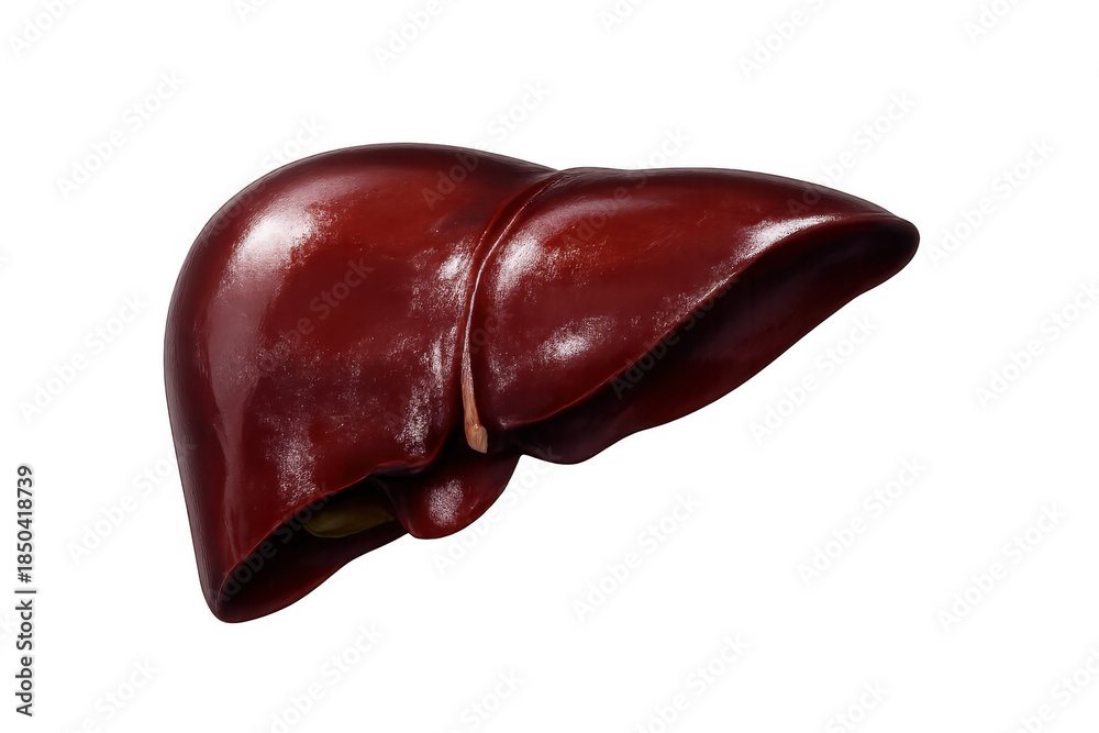 Obraz premium Human liver organ detailed anatomical illustration, showing internal structure on transparent background