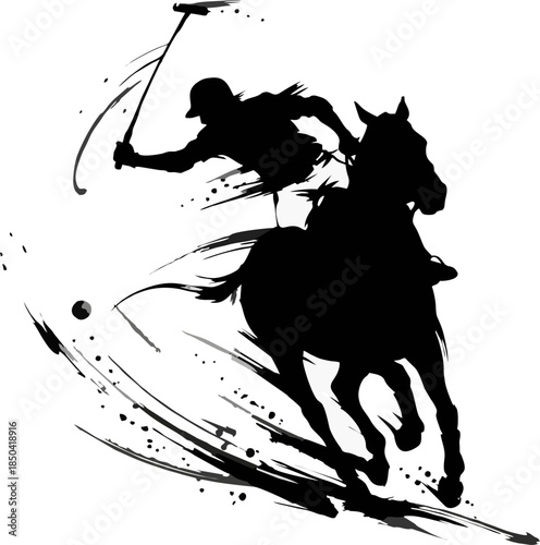 Polo Player Horse Silhouette. Dynamic Ink Calligraphy for Year of the Horse 2026