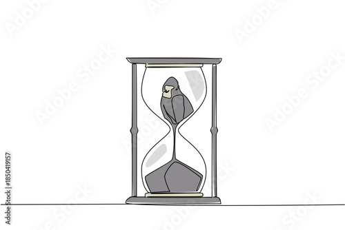 Continuous one line drawing the bottom of gorilla is sucked into hourglass. Loss of natural habitat. Towards extinction. National Endangered Species Day. Single line draw design vector illustration