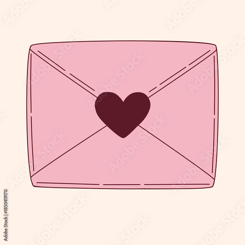 Vector element of a pink love letter envelope with a heart. Symbolizes heartfelt confessions, intentional communication, and romantic nostalgia for Valentine's Day.