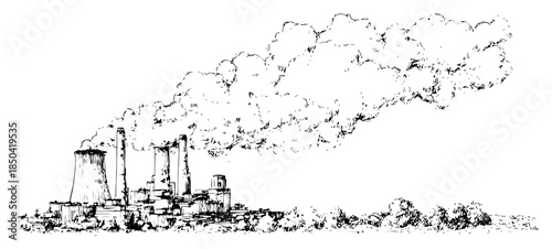 Industrial factory chimneys emitting thick smoke clouds into the sky