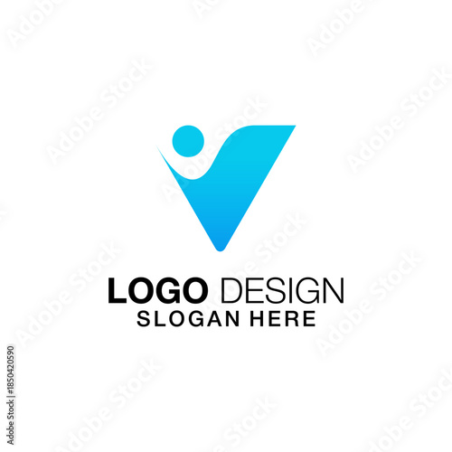 Modern Blue Gradient Letter V Human Success Logo Design
