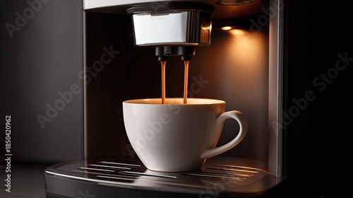 Coffee Maker Brewing Fresh Coffee in a White Cup at Home Kitchen