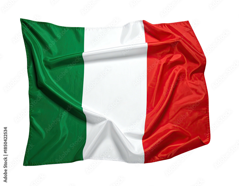Obraz premium A gently waving tri-color textile, displaying green, white, and red vertical bands. Isolated on black