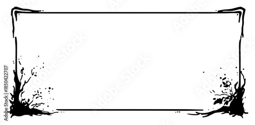Hand drawn rectangular frame with grunge ink splatters in corners