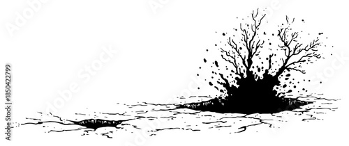 Hand drawn mud splash explosion on cracked ground
