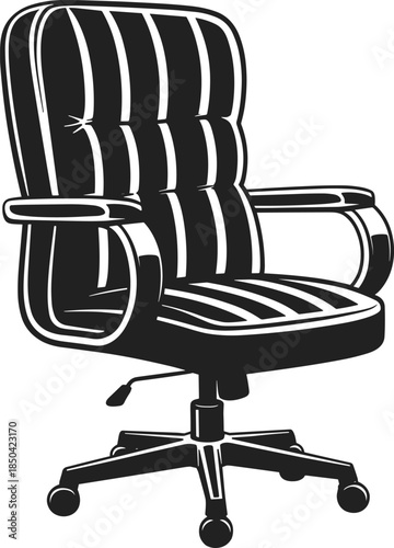 Modern office chair illustration, ergonomic swivel seat design, executive furniture vector art, comfortable workspace element for home office decor and corporate interior concept
