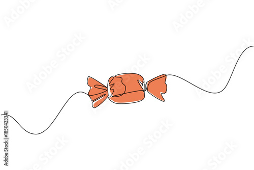 Single one line drawing candy. The mild sweet taste is addictive. A favorite sweet snack for children. Chewy candy. Sweetness. Tasty. National Taffy Day. Continuous line design graphic illustration