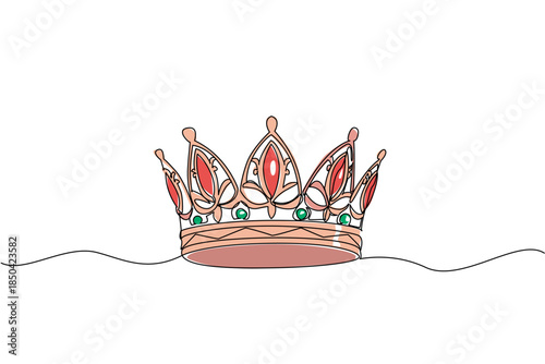 Single continuous line drawing tiara crown. Headdress by people of high standing. Symbol of power, authority, nobility. Accessories decorated with gems. Tiara Day. One line design vector illustration