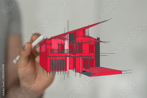 Hand drawing a modern house...