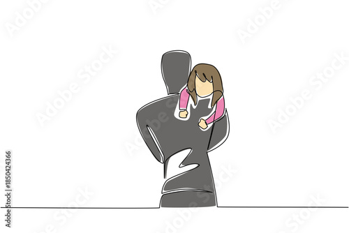 Single continuous line drawing a man carrying a struggling girl. Rebelling in the hope of escaping. Increase awareness. Abduction. National Missing of Children Day. One line design vector illustration