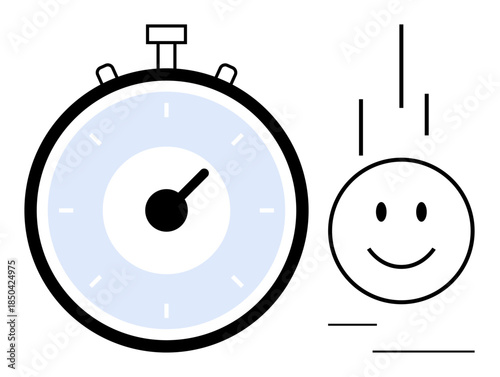 Countdown concept. Stopwatch and happy face countdown and time measurement for tasks, events, or productivity. Countdown for efficiency, motivation, time tracking, fun, education