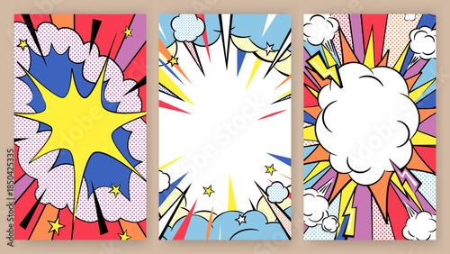 ポップアート風の吹き出しと爆発背景セット