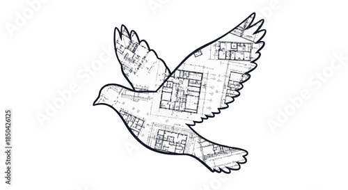 Architectural House Floor Plan Concept Contained in Bird Silhouette