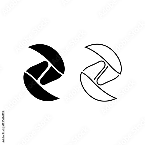 Black abstract swirl logo and outline swirl logo on white background symbol
