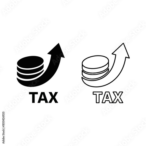Stack of coins with upward arrow and TAX text in solid and outline finance money