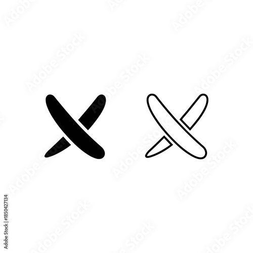 Two X marks, one solid black and one outline, on white background Keywords: X mark, cross, cancel, delete, wrong, error
