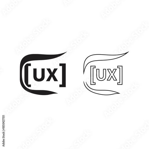 UX wordmark logo with wave element and outline version Keywords: UX, user experience, word, text, logo, symbol, icon