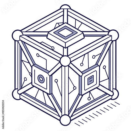 3D Isometric AI Technology Cube Vector with Futuristic Digital Data Core and Neural Network Nodes for Artificial Intelligence, Machine Learning, Blockchain, and Quantum Computing.