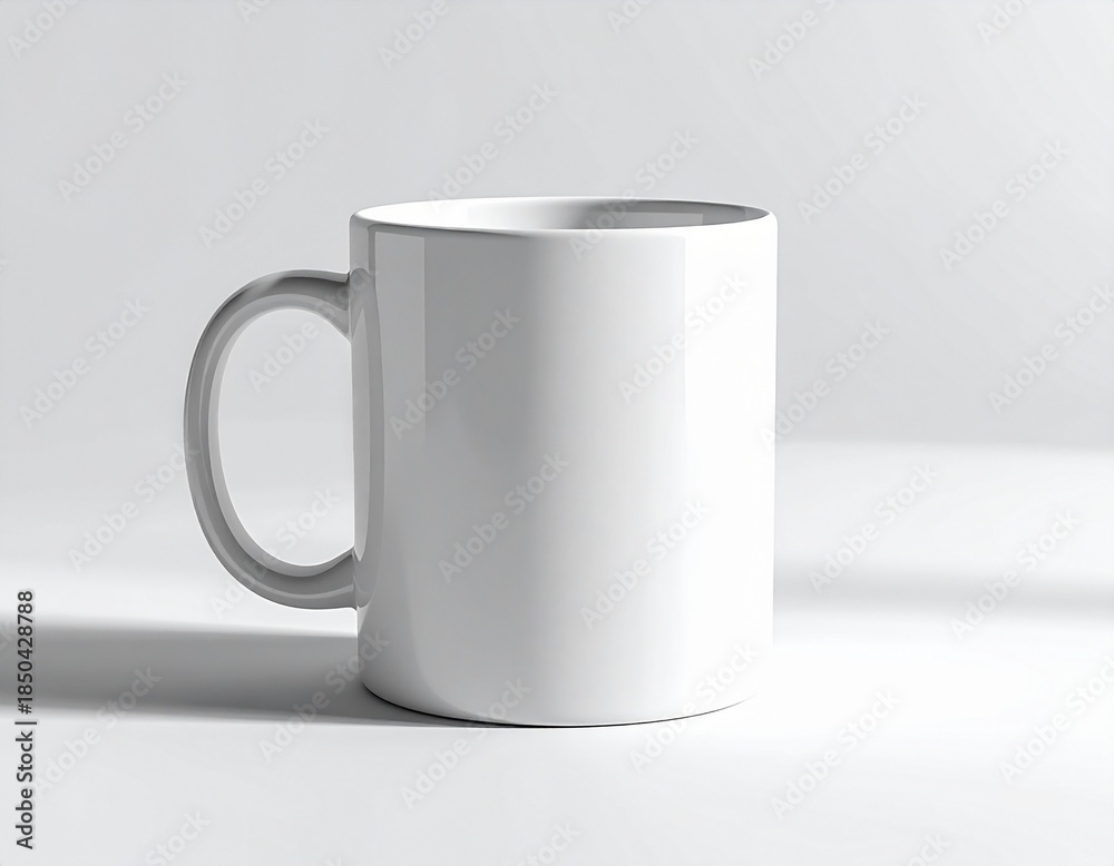 Obraz premium Blank white ceramic coffee mug on a white surface with shadow