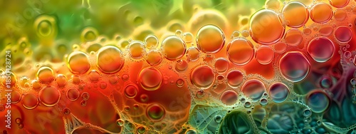 Abstract colorful bubble foam texture with vibrant orange, green and yellow gradient background for modern design projects and creative compositions.