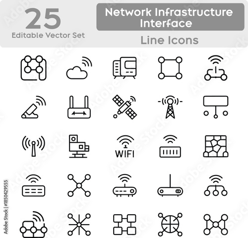 Network Infrastructure Line Icons Set