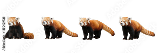 Set of Red Panda (Ailurus fulgens) Isolated on Transparent PNG Background, Cute Wildlife Animal Collection
