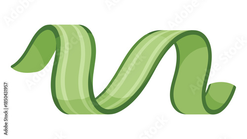 A vibrant verdant ribbon illustration featuring dynamic undulations and graceful curves against a pristine white backdrop offering versatile graphic