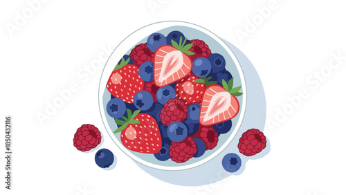 Vibrant bowl of fresh mixed berries including strawberries, blueberries, and raspberries for healthy eating