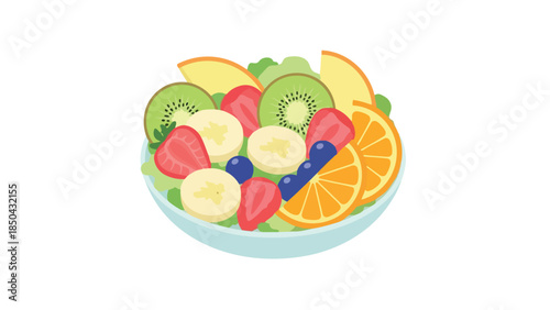 Fresh fruit medley a colorful assortment of sliced kiwi strawberry banana blueberry and orange pieces in a bowl promoting healthy eating and a