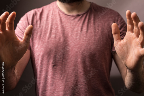 Close up of a man with open...