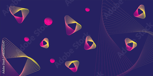 Neon Light Blue And Pink Dark Atmosphereic Triangle with Abstract wave Illustration, Template Style Artwork