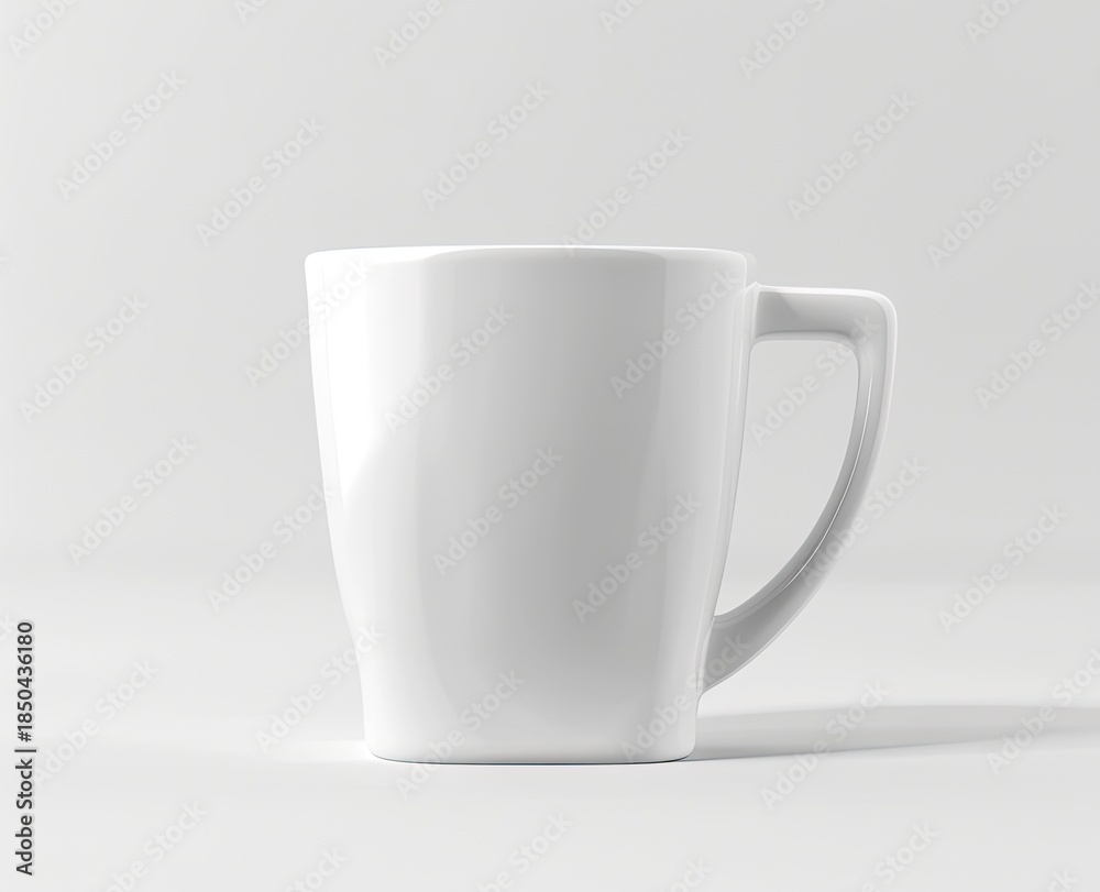 Obraz premium A clean, sleek, white ceramic mug against a plain white backdrop. A shadow provides visual depth