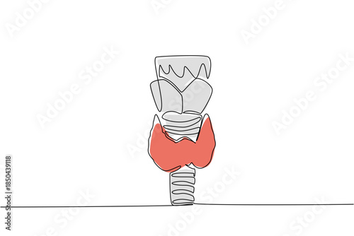 Single continuous line drawing neck mockup containing the thyroid gland. A hormone gland with a butterfly like shape. Located at front of neck. World Thyroid Day. One line design vector illustration