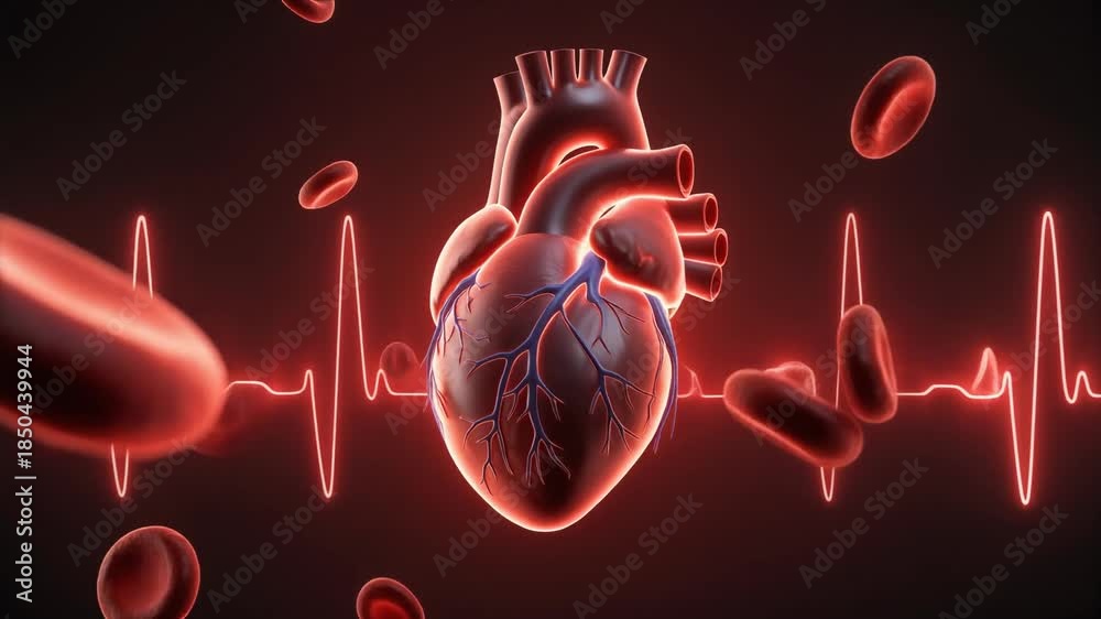 Intricate 3D visualization of the human heart, depicted with vital red ...