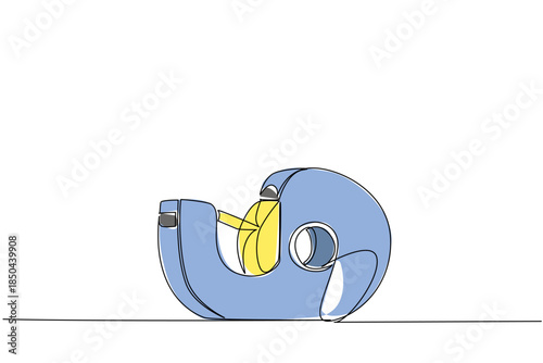 Single continuous line drawing cellophane tape. Adhesive that makes work easier. Makes it easier to create school papers. Tool. Equipment. National Cellophane Tape. One line design vector illustration