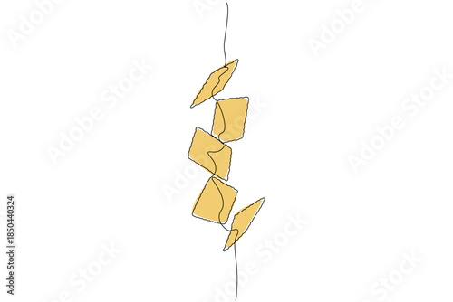 Single one line drawing a pile of the square biscuits flying around a little irregularly. Crispy and delicious in the mouth. Snack. National Biscuit Day. Continuous line design graphic illustration
