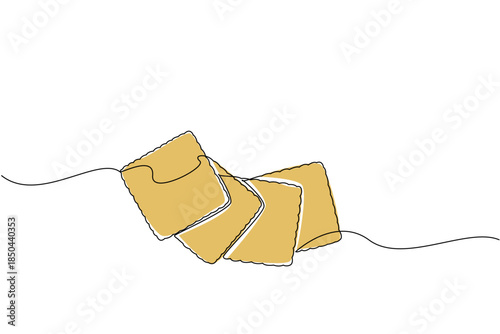 Continuous one line drawing a stack of square biscuits arranged in a quarter circle. Arrange some biscuits to make them look good. National Biscuit Day. Single line draw design vector illustration