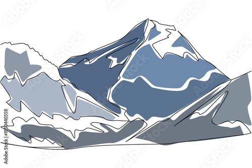 Continuous one line drawing Himalayas with its plains. The dream peak of mountain climbers. Cold snowy route. Extremely low temperature. Mount Everest Day. Single line draw design vector illustration