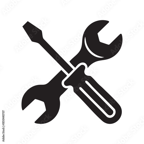Repair Tools Silhouette Symbol with Wrench and Screwdriver
