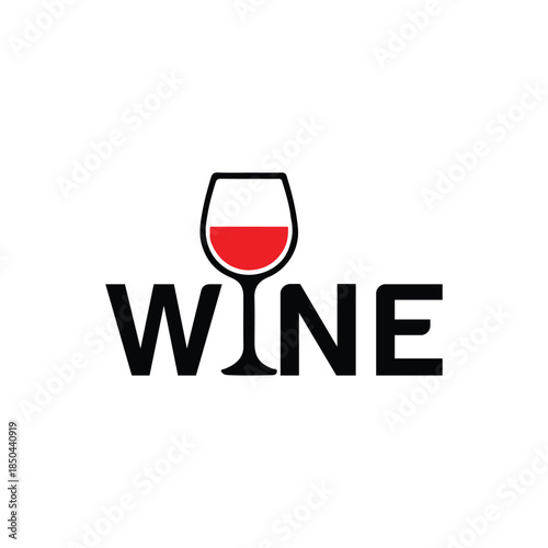 Modern wine glass logo with red wine and bold text