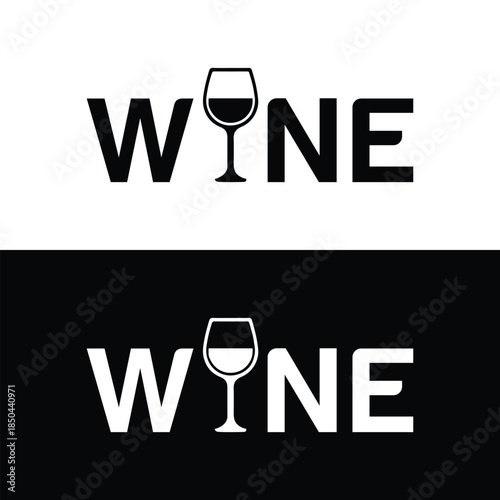 Modern wine logos with wine glass icon on black and white background