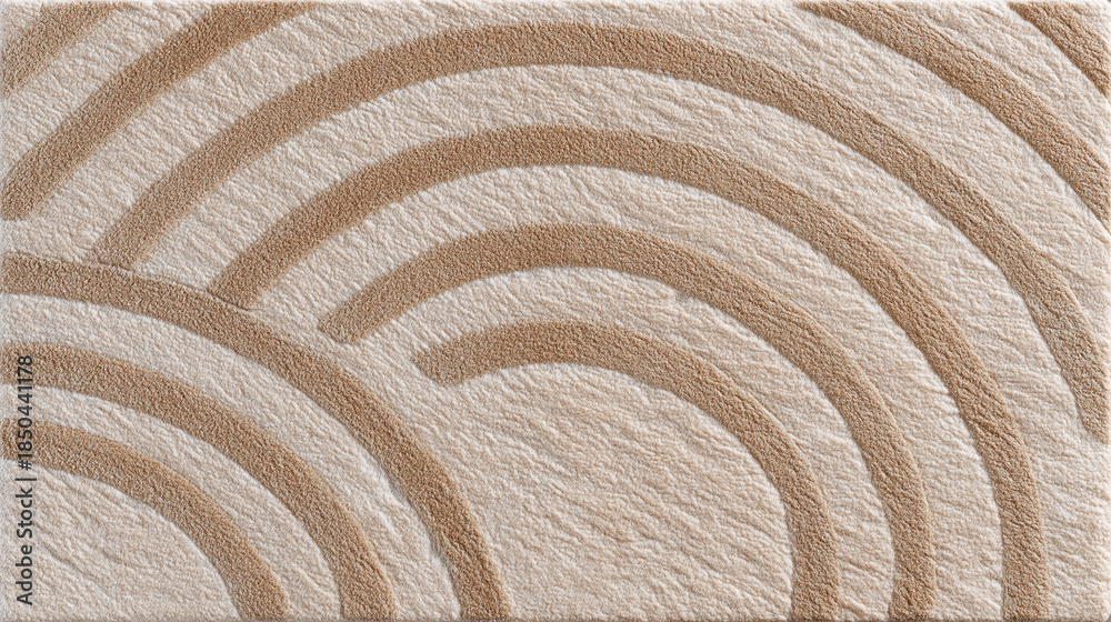 Fototapeta premium Soft rounded organic arcs create calming abstract pattern on textured beige surface, evoking sense of slow tide impressions and natural harmony in modern interior design